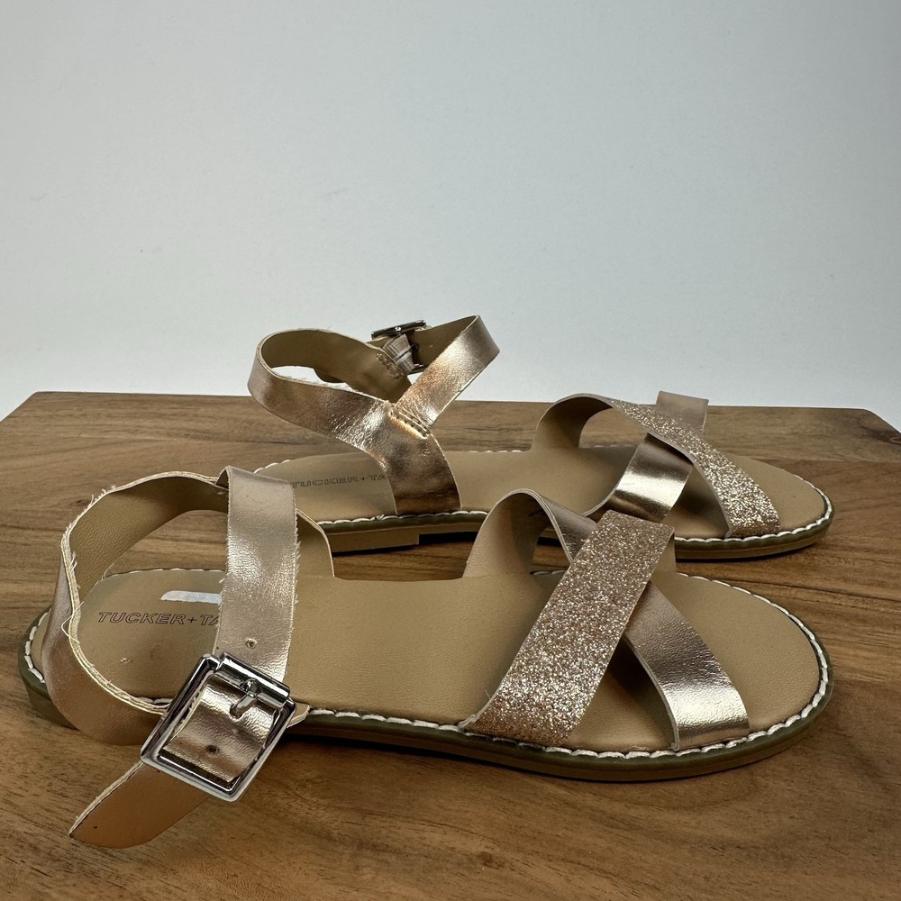 New Big Kids Girls Tucker & Tate Tarya Rose Gold Glitter‎ Strappy Sandals Size 2